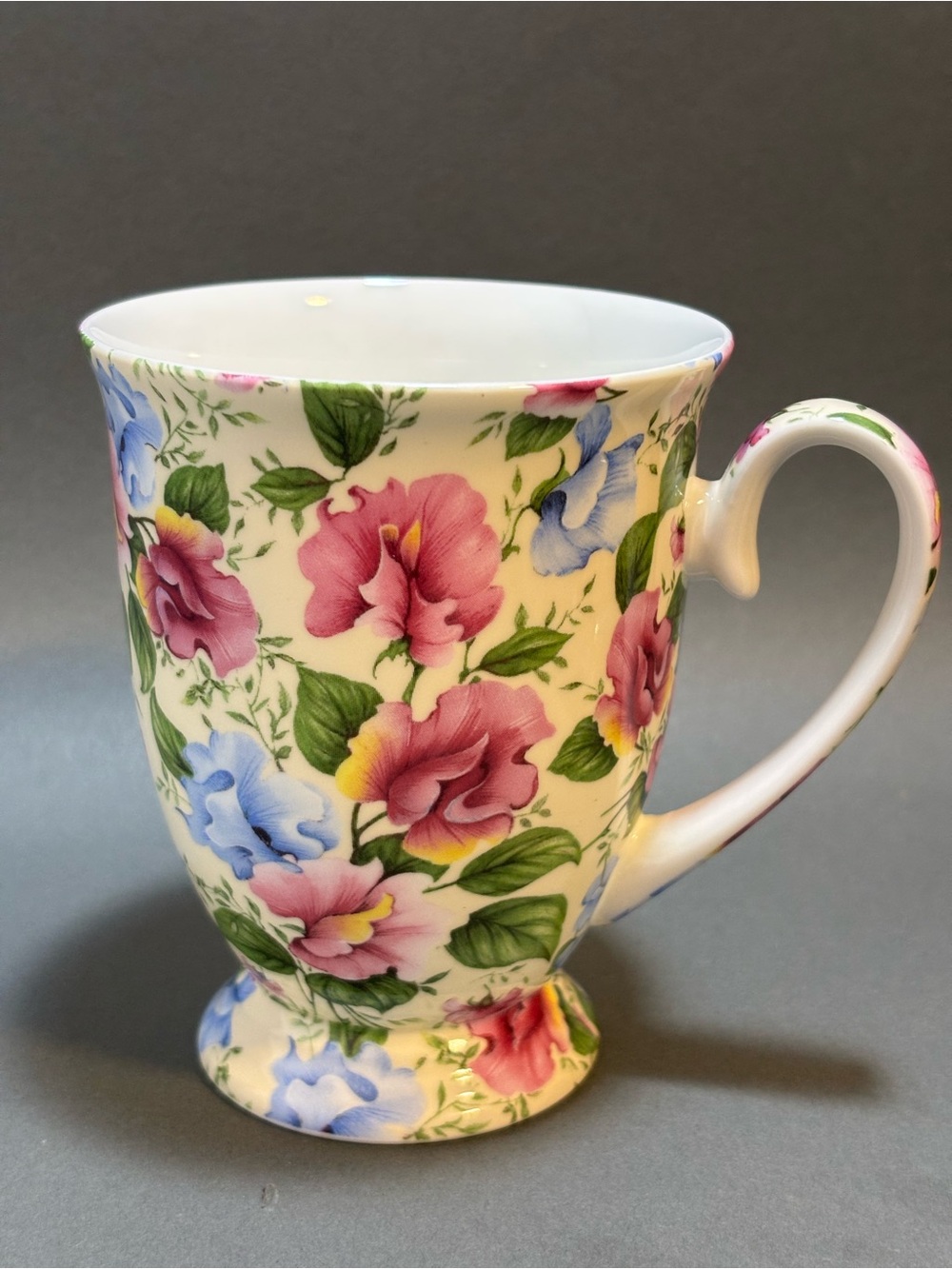 Vintage Floral Pedestal Ceramic Mug in Pink & Blue 2003 Maxwell and Williams